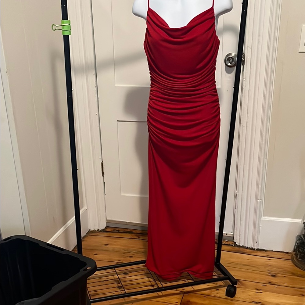 Sage Red Ruched Bodycon Maxi Dress for Prom